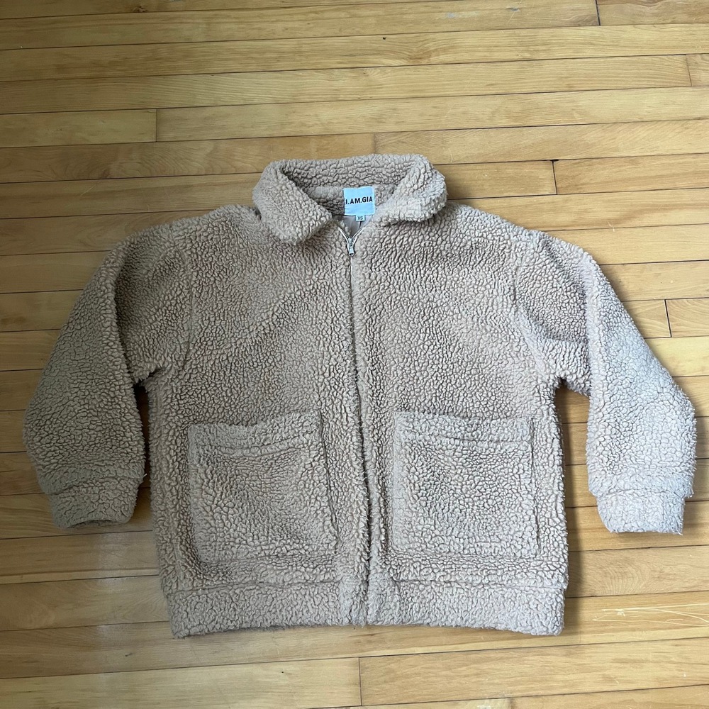 I.AM.GIA Pixie Jacket Tan Beige Sherpa Teddy Zip Up Oversized Coat Womens XS